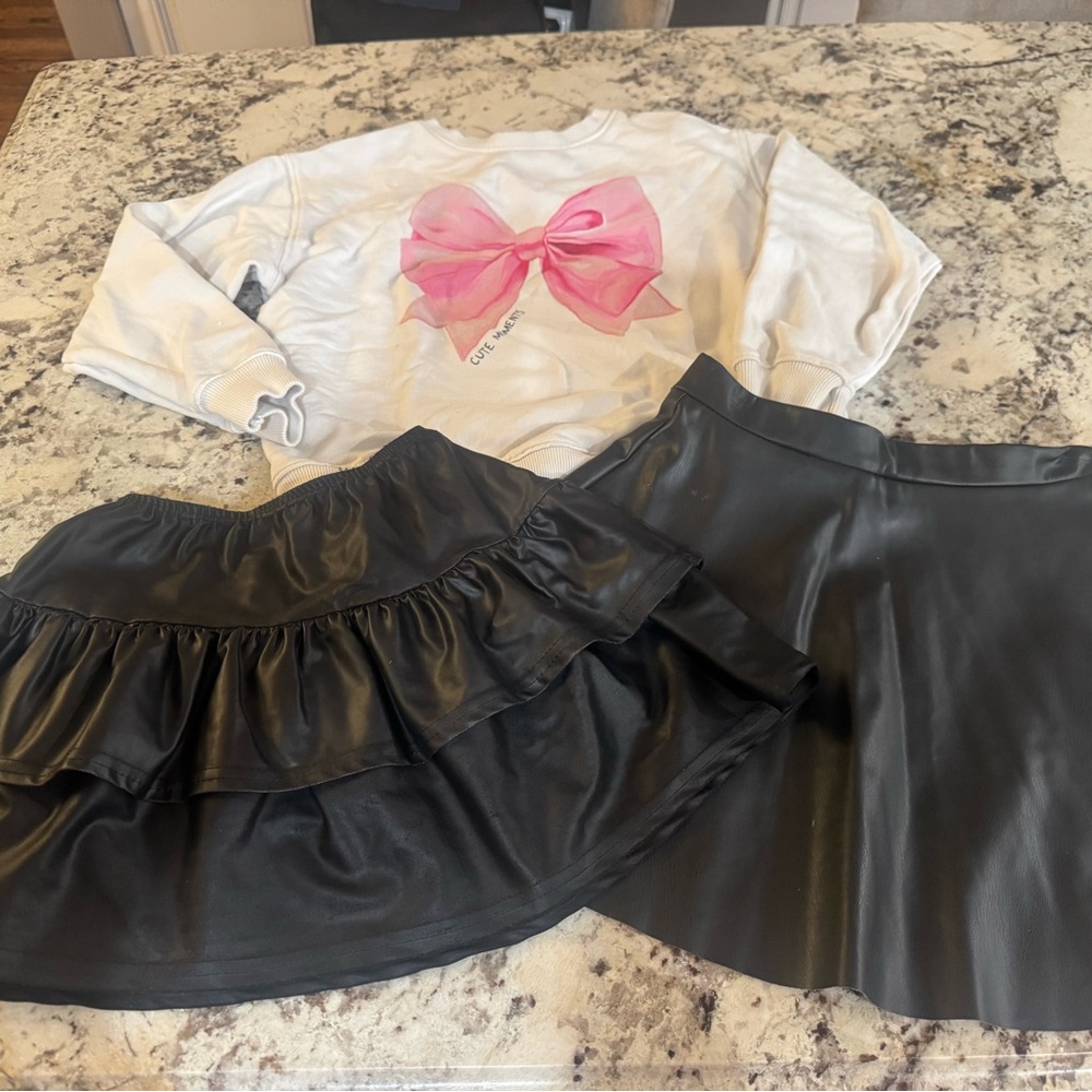 Zara White Top with Pink Bow and Black Skirts H&M Girls size 10/12